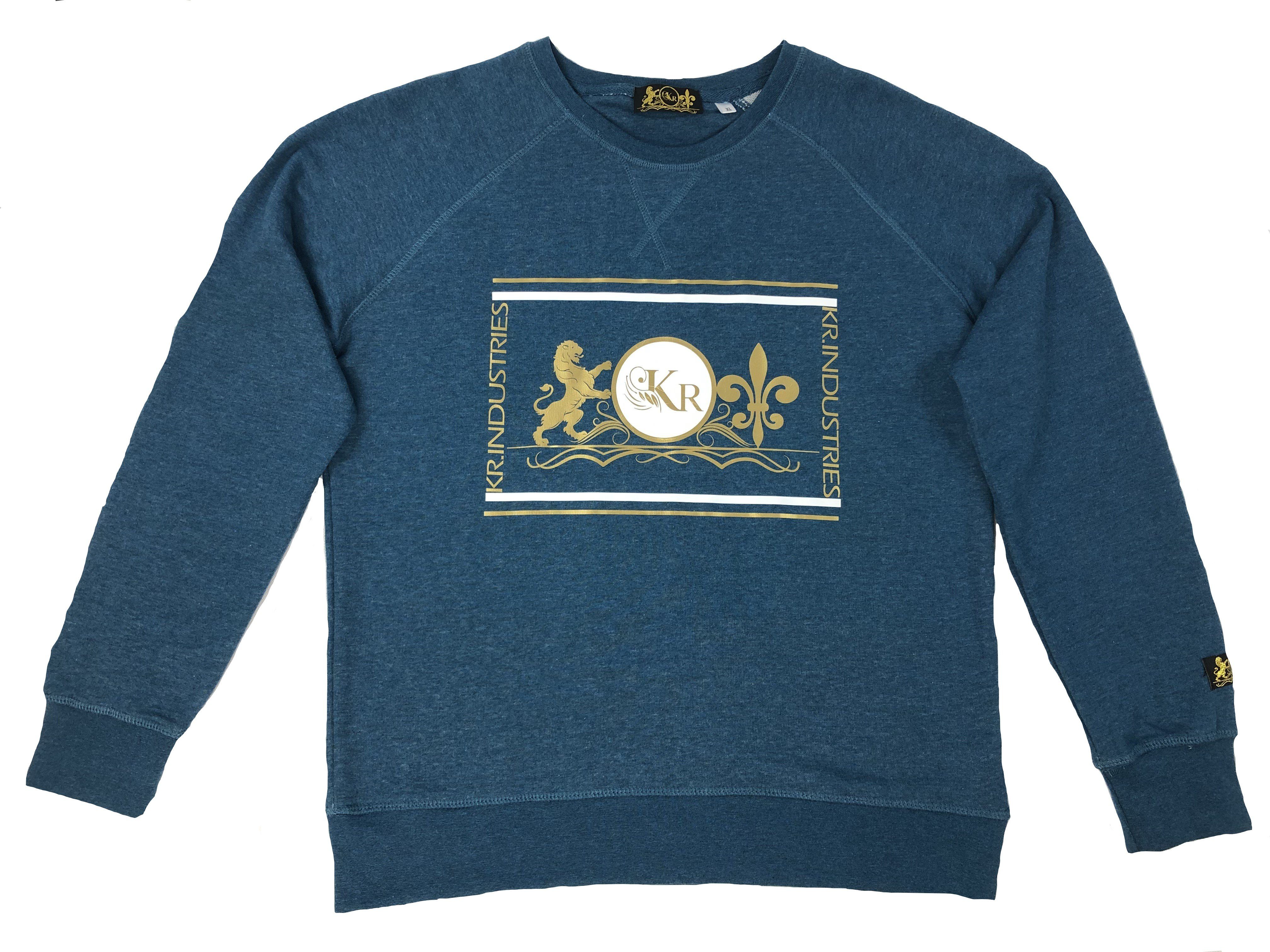 KR-Industries Rundhalspullover Petrol (hochwertige Qualität) Designer Pullover mit edlen Applikationen