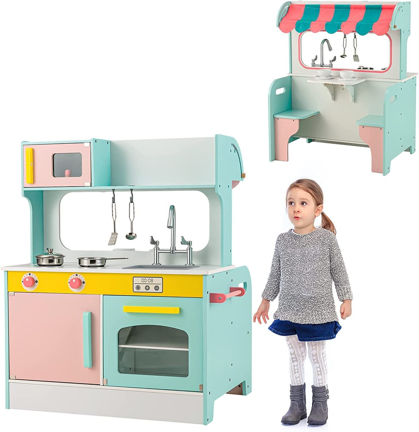 COSTWAY Spielküche »2 in 1 Kinderküche«, aus Holz, für Kinder ab 3 Jahren