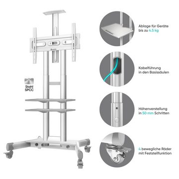 ONKRON TV Ständer mit Rollen TS1552-WHT TV-Ständer, (bis 70,00 Zoll, TV-Ständer, TV Ständer mit Rollen, rollbar, höhenverstellbar, mit Bewegungssperre)