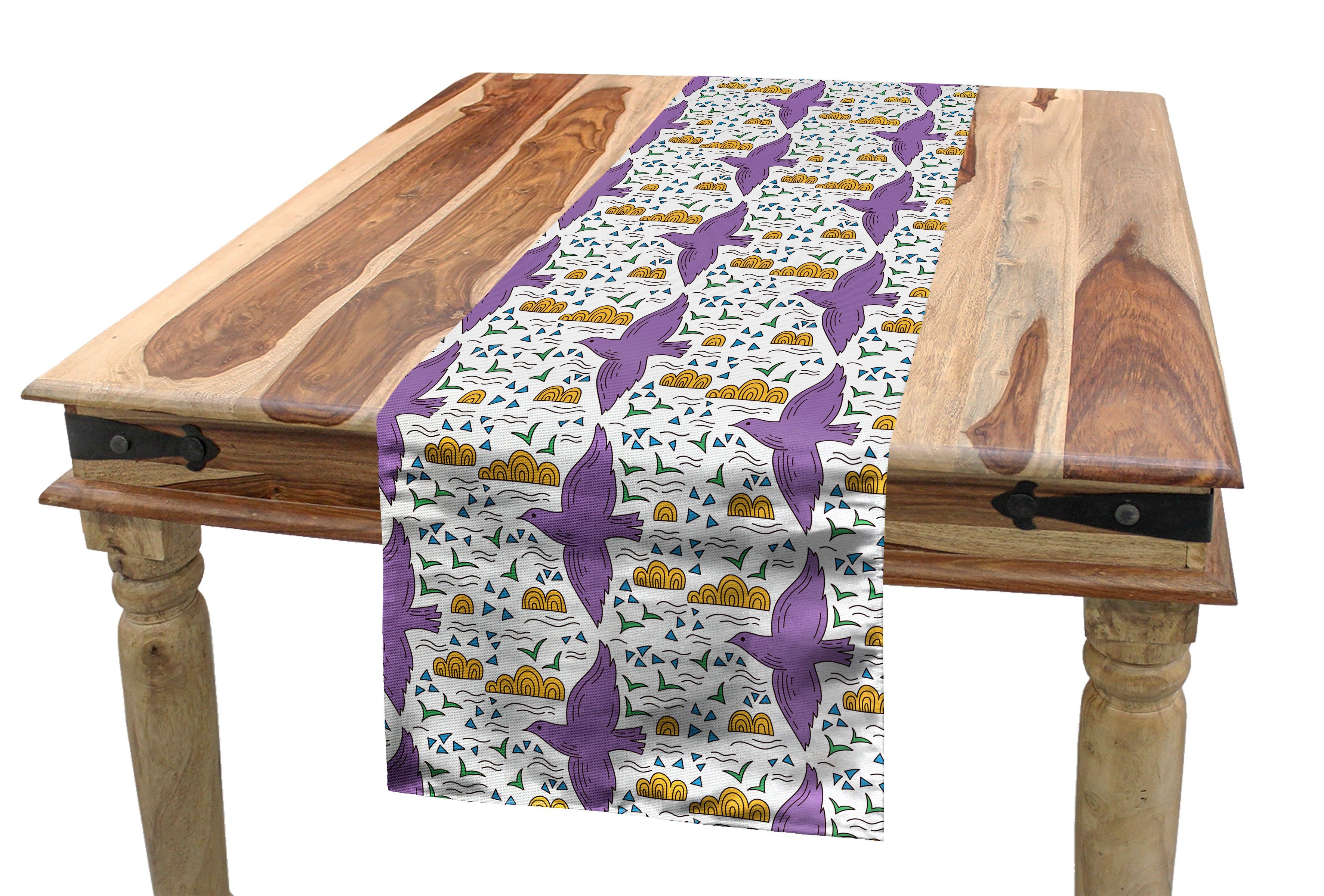 Abakuhaus Tischläufer Esszimmer Küche Rechteckiger Dekorativer Tischläufer, Vögel Kindisch Zeichnung Lila Tauben