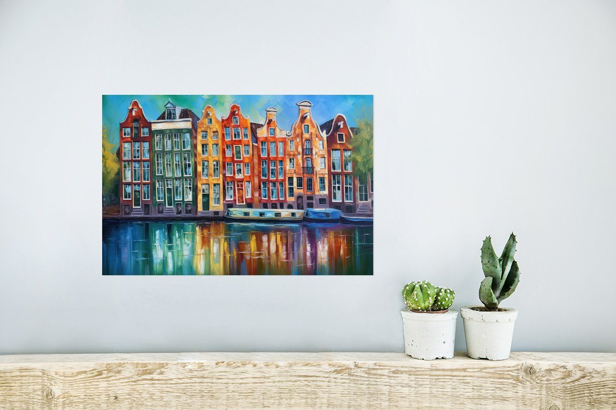 Poster Poster, für (1 Wandbild, - Kunst, Ohne Wandposter Wohnzimmer, - Rahmen Amsterdam Ölgemälde St), Gracht - Gemälde - MuchoWow