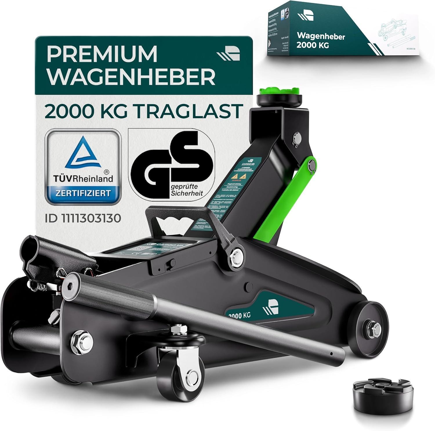 CargoVA® Rangierwagenheber Wagenheber 2T hydraulisch, TÜV, 130–330 mm Hubhöhe, PKW & SUV, max. Hubhöhe: 33 cm, Einzelgerät, 2T hydraulisch, TÜV, Q235-Stahl, 130–330 mm, präzise & robust