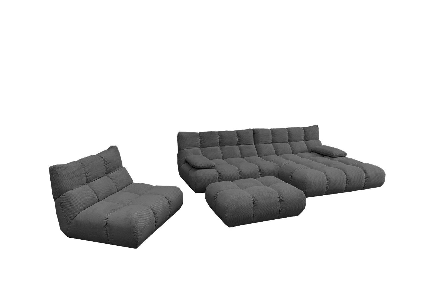 KAWOLA Sitzgruppe VIVIEN, (Set, 3-tlg), Ecksofa Drehsessel Hockerbank Feincord verschiedene Farben
