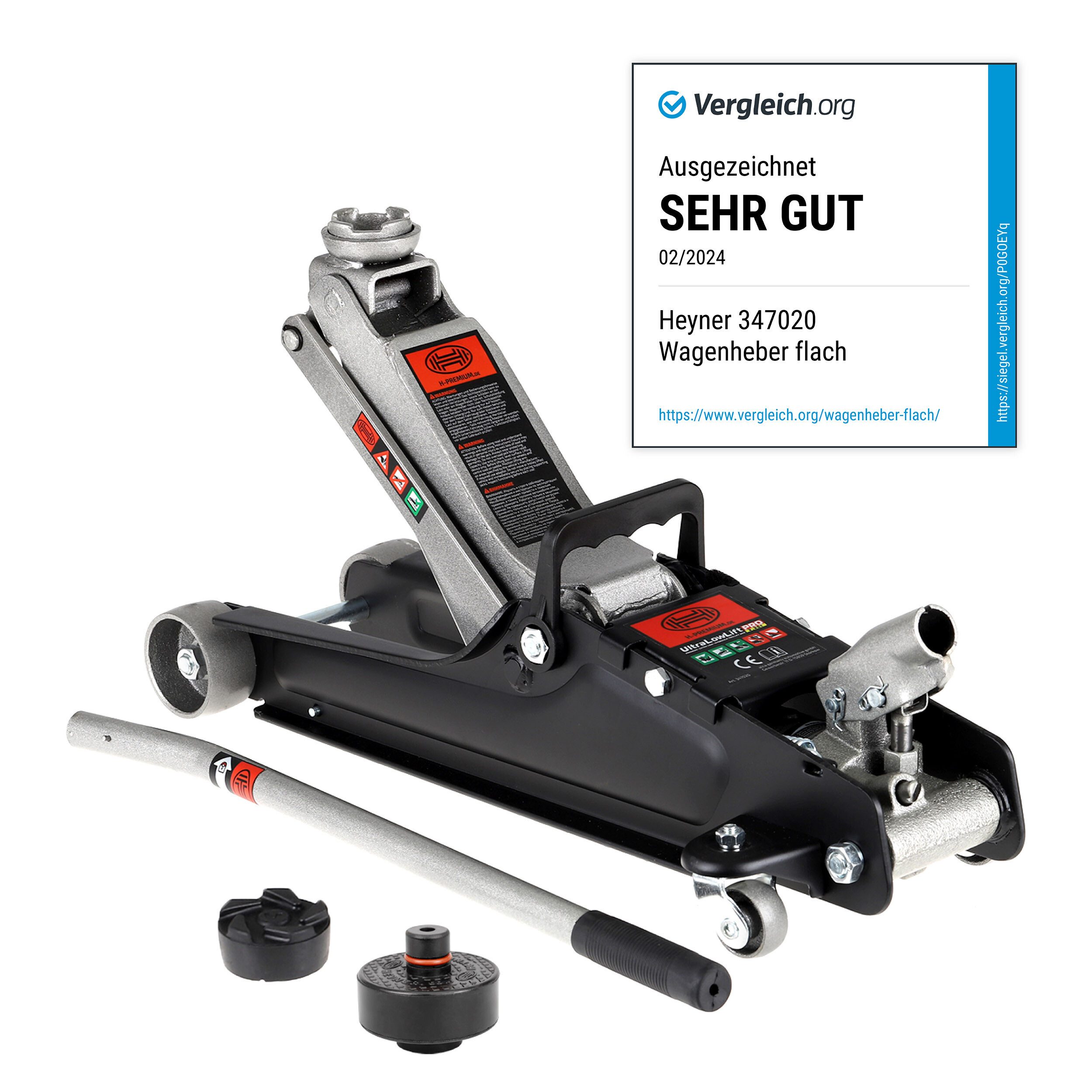 HEYNER Тележка домкрат Тележка домкрат Bundle inkl. Ersatzgummiauflage Tesla Model 3 S Y X, max. Hubhöhe: 38 cm, Set, 2-tlg., Tesla Gummiauflage