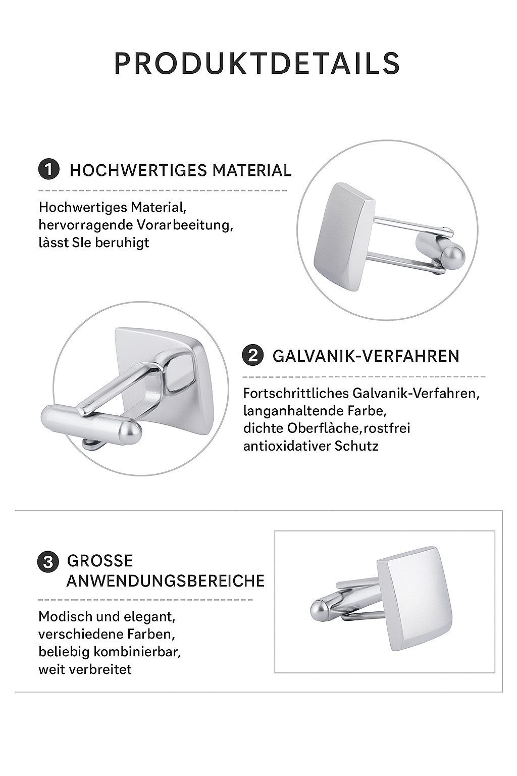RAIKOU Manschettenknöpfe Quadratisches Design, Edelstahl in Silber/Gold, Glänzend poliert, Herren-Accessoire für Business & Hochzeit