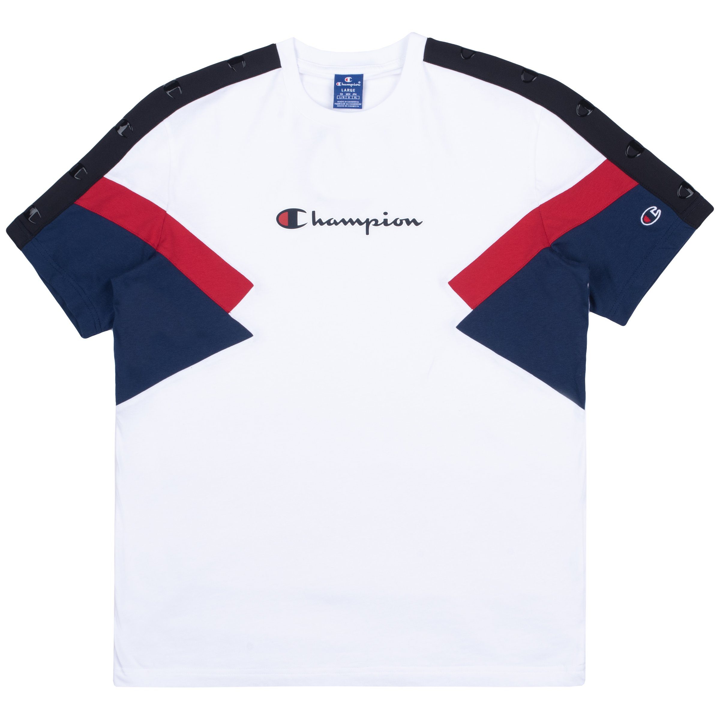 Champion T-Shirt Champion Herren T-Shirt Crewneck T-Shirt 214789 Adult weiß (wht)/blau (mnb)/rot (scr)