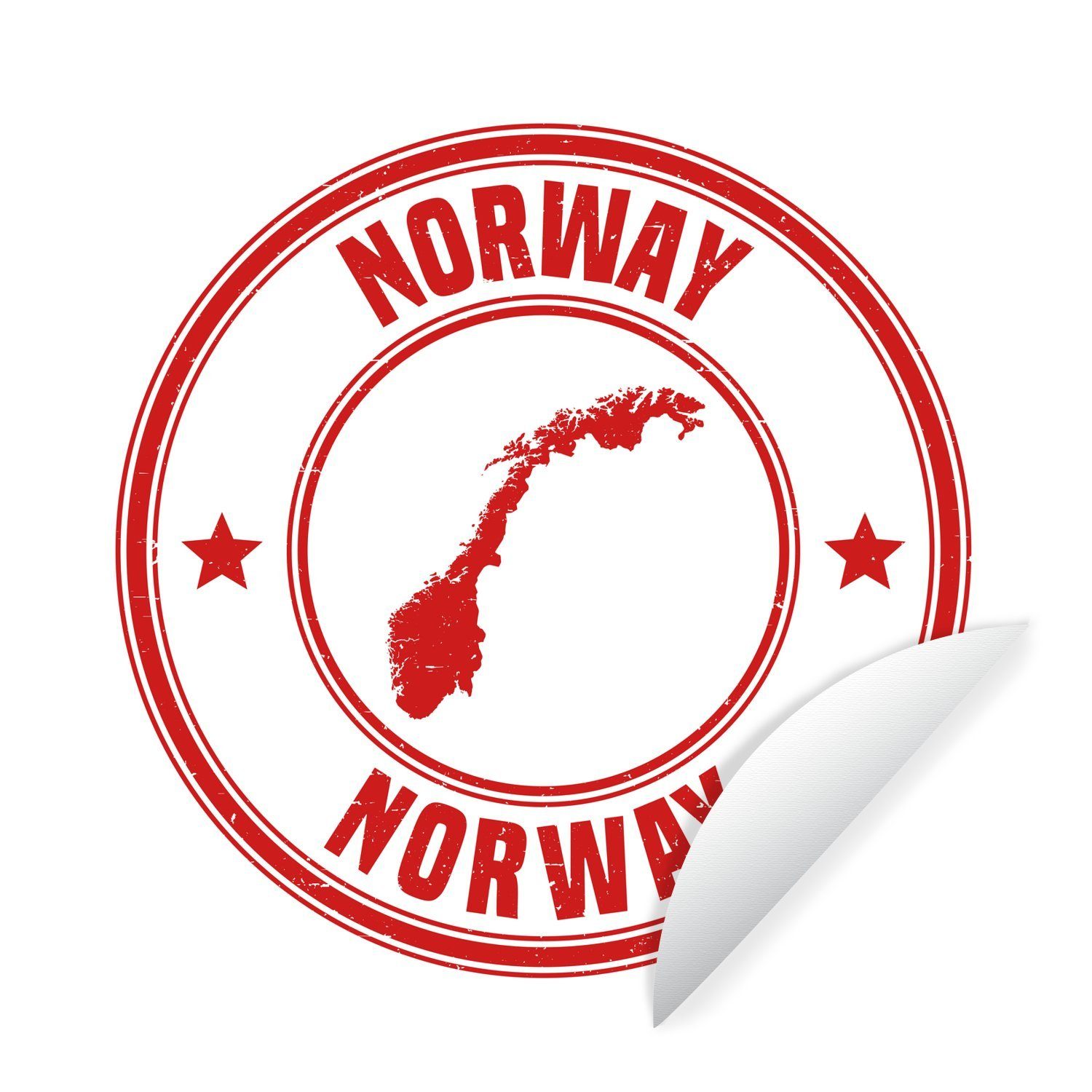 MuchoWow Wandsticker Illustration einer roten Briefmarke von Norwegen (1 St), Tapetenkreis für Kinderzimmer, Tapetenaufkleber, Rund, Wohnzimmer