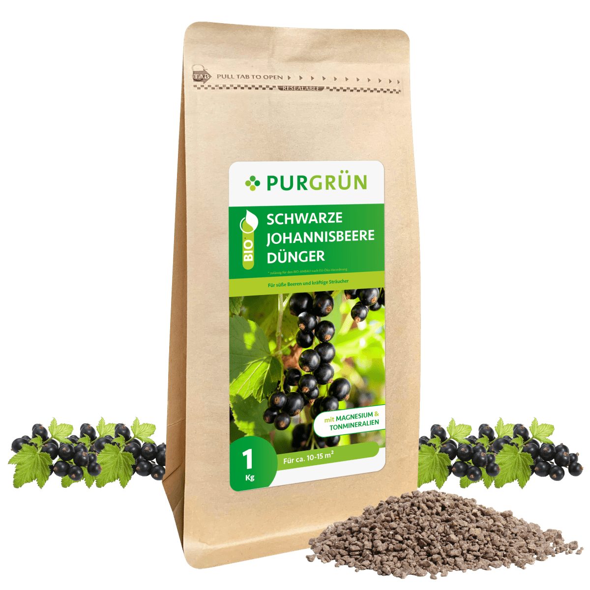 Obstdünger Purgrün Bio Schwarze Johannisbeere Dünger, NPK 6+3+8, 1 kg
