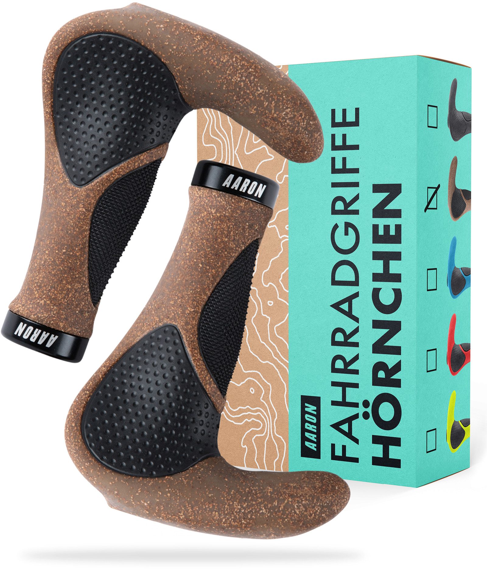 AARON Fahrradlenkergriff Horn - Ergonomische Fahrradgriffe mit Hörnchen für MTB Trekking