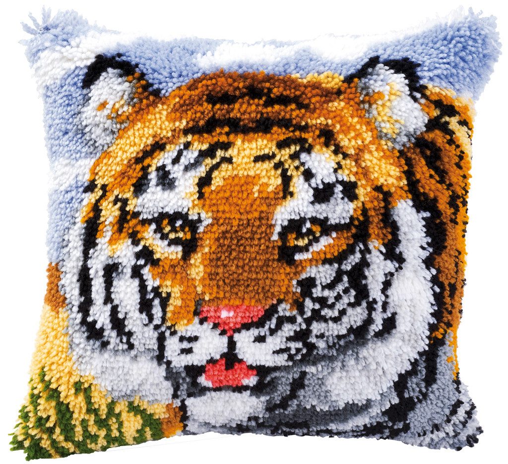 Vervaco Kreativset Vervaco PN-0014132 Knüpfkissenpackung Tigerkopf, (Set, Vervaco embroidery Kit), Made in Europe