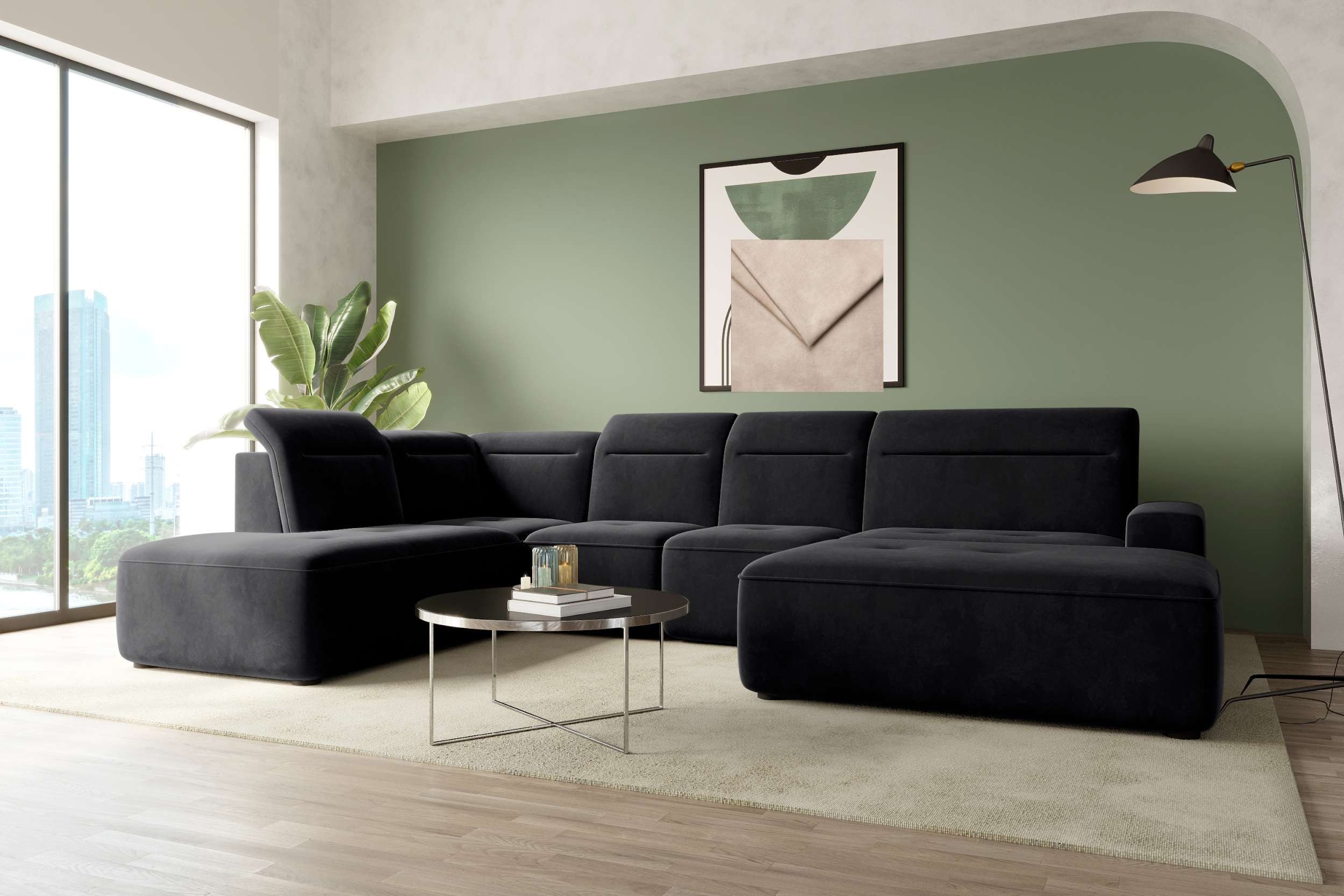 99rooms Wohnlandschaft Elvaro, Sofa, U-Form, Bezug aus Velours PALLADIUM, m günstig online kaufen