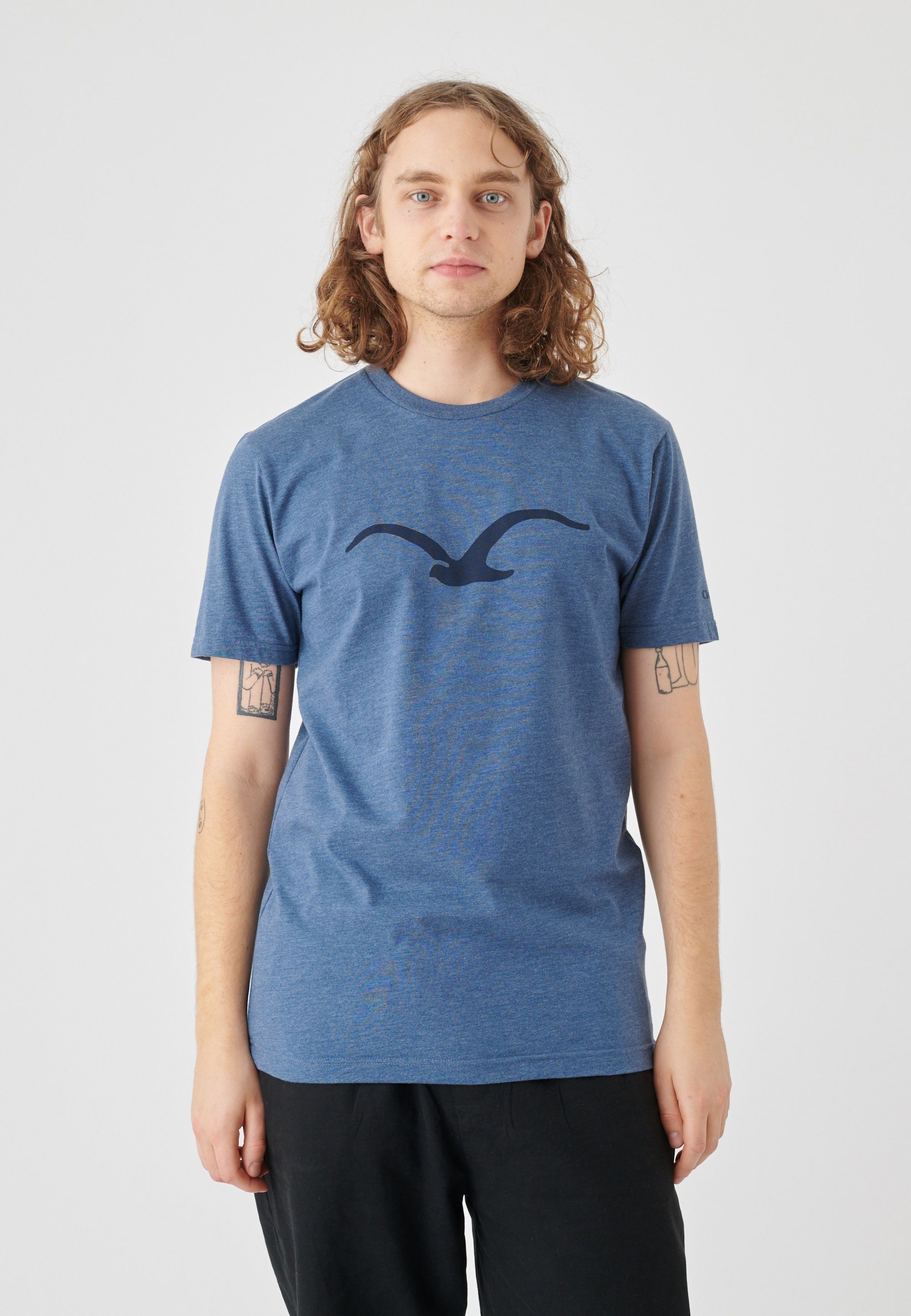 klassischem Mowe Print Cleptomanicx T-Shirt mit blau-blau
