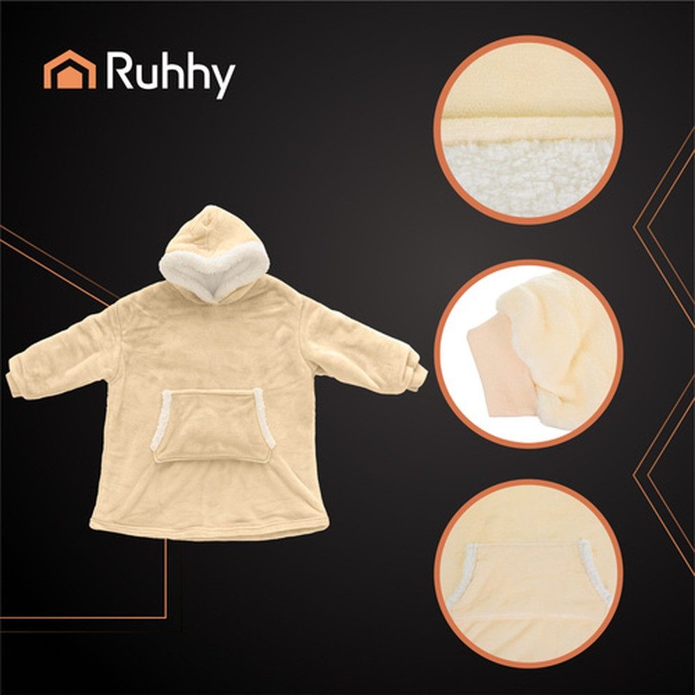 Ruhhy Longpullover Decken-Sweatshirt XXL-Hoodie (Spar-Set, oversize) Innenfutter aus Fell-/Lammfell-Imitat sorgt für wohlige Wärme
