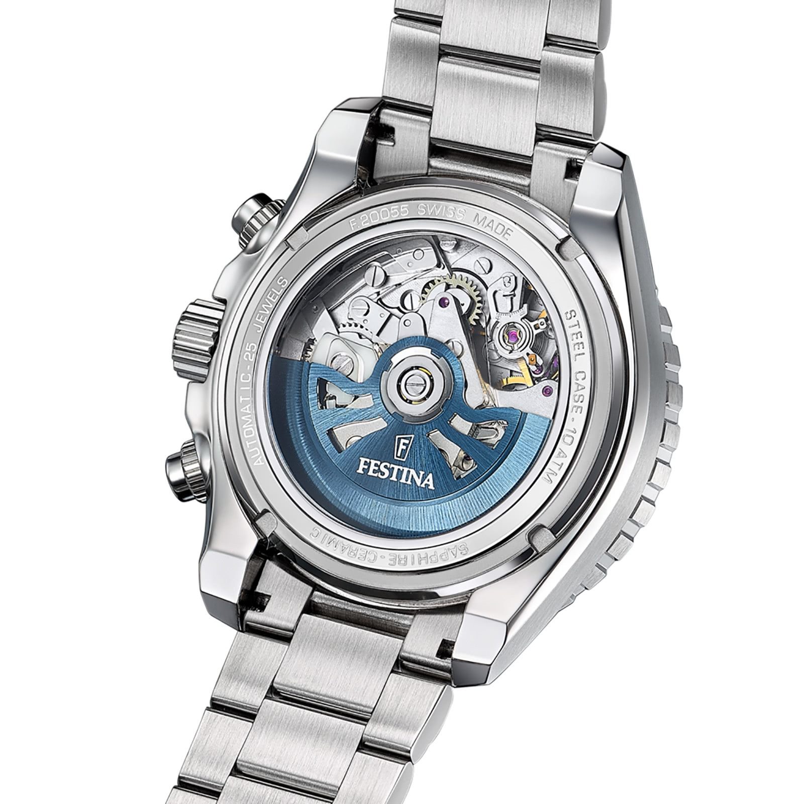 Festina Multifunktionsuhr Festina Herrenuhr Swiss Made Armbanduhr, (Multifunktionsuhr), Herren Armbanduhr rund, Edelstahlarmband silber, Elegant