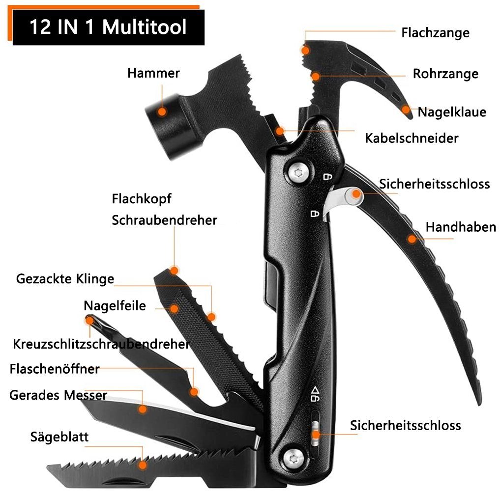 Multitool 18 in 1 Hammer Edelstahl Faltbare Multifunktions Werkzeuge für Camping 