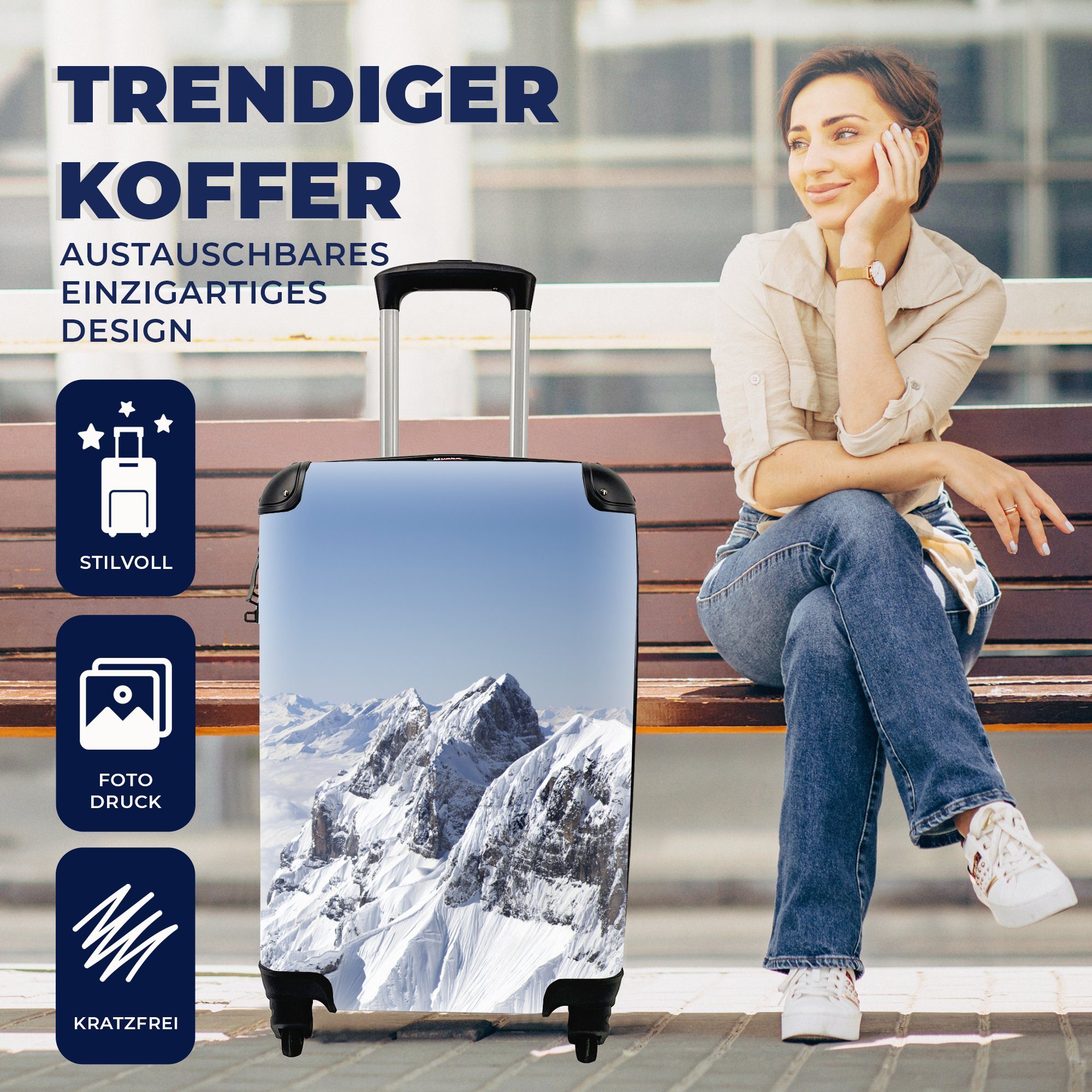 MuchoWow Handgepäckkoffer Ferien, Schnee Handgepäck rollen, Reisekoffer Reisetasche - Alpen 4 Berg, Rollen, Trolley, für - mit