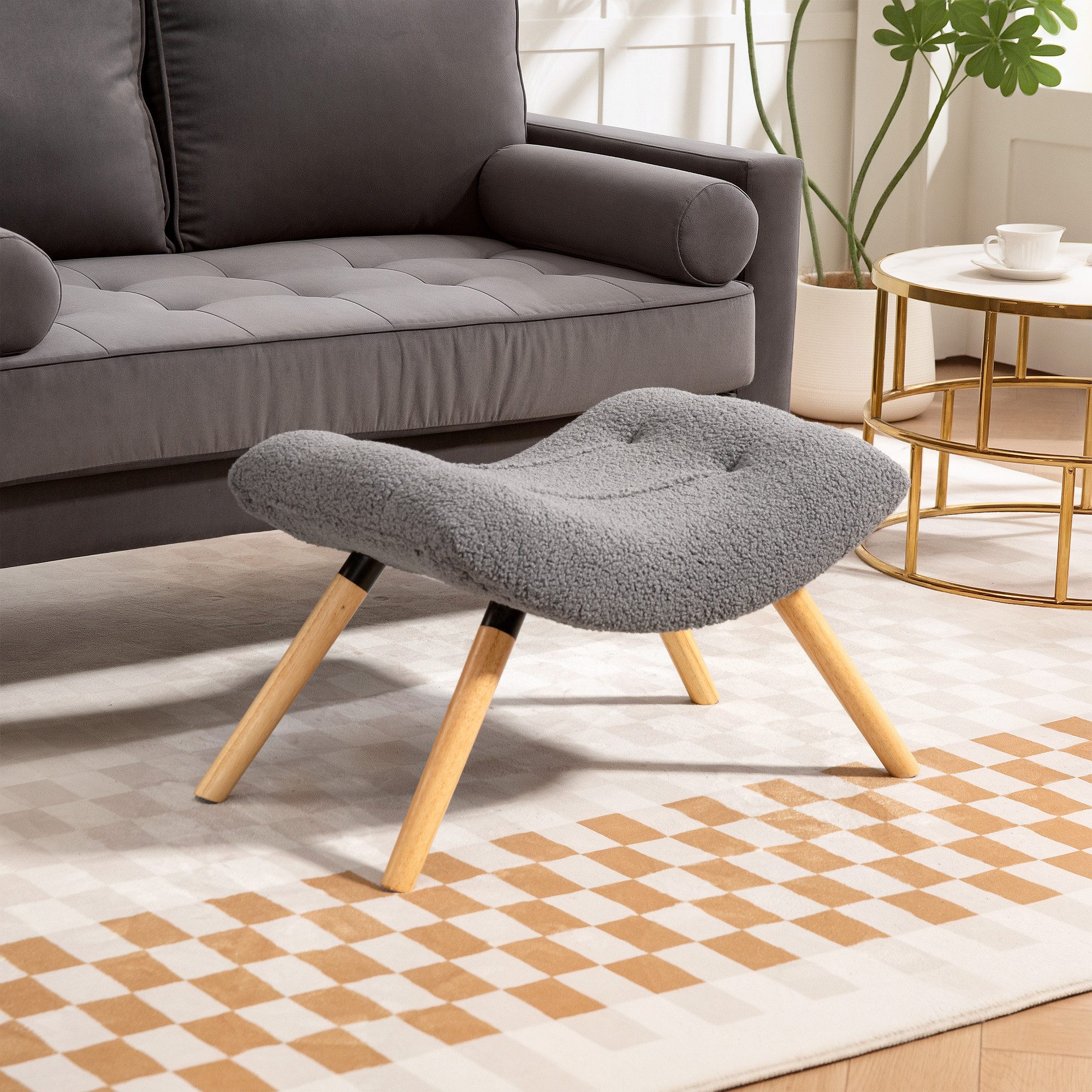 HOMCOM Fußhocker Hocker mit weichem Sitzkissen mit Berberfleece-Stoff Ottoman (Sitzhocker, 1 St., Polsterhocker), für Wohnzimmer, Schlafzimmer, 67 x 45 x 38 cm, Dunkelgrau