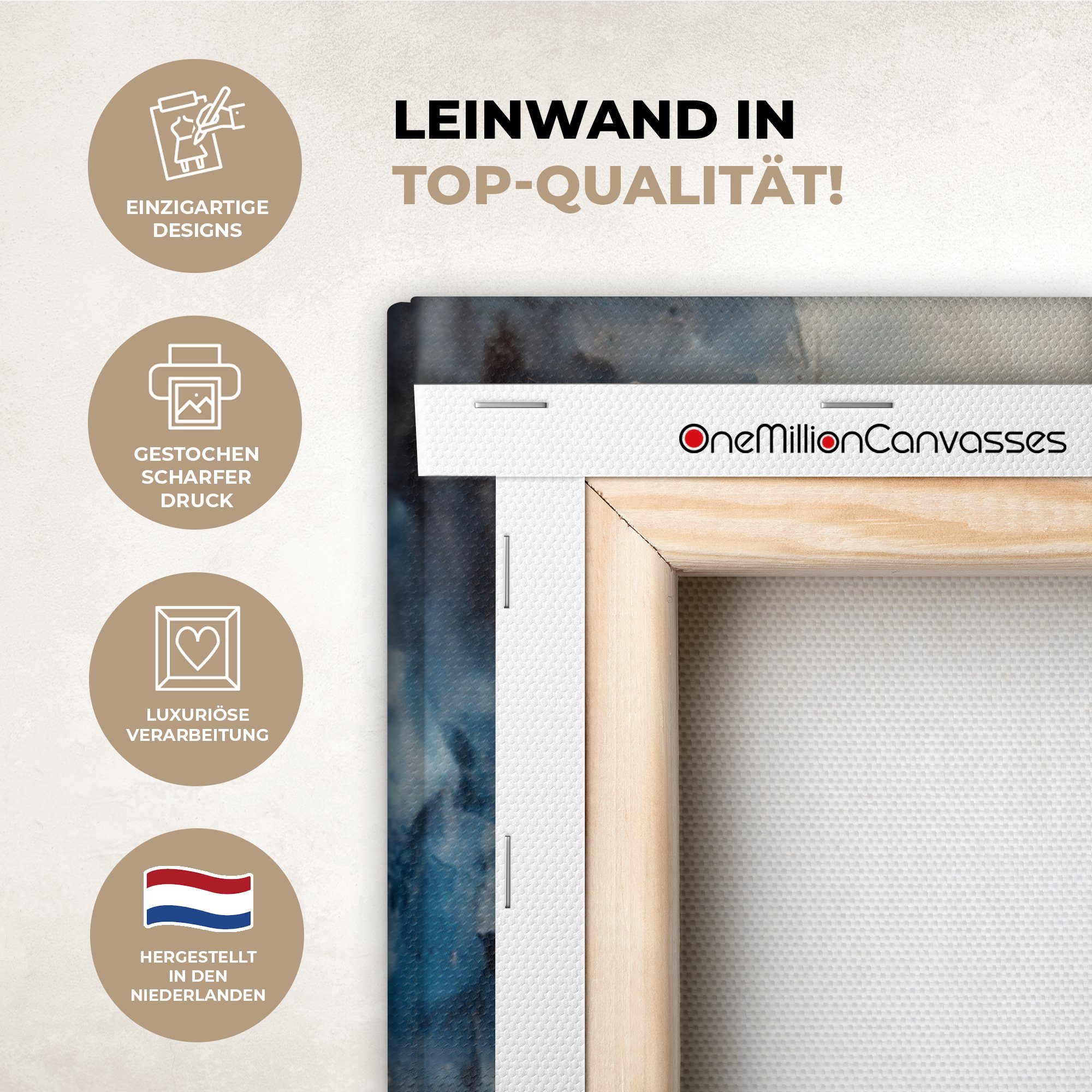 OneMillionCanvasses® Leinwandbild Motorrad - Fahrrad - Blau - Pastell - Weiß, Fotodruck (1 St), Leinwand Bilder Klein, Wand Dekoration Aesthetic 30x20 cm