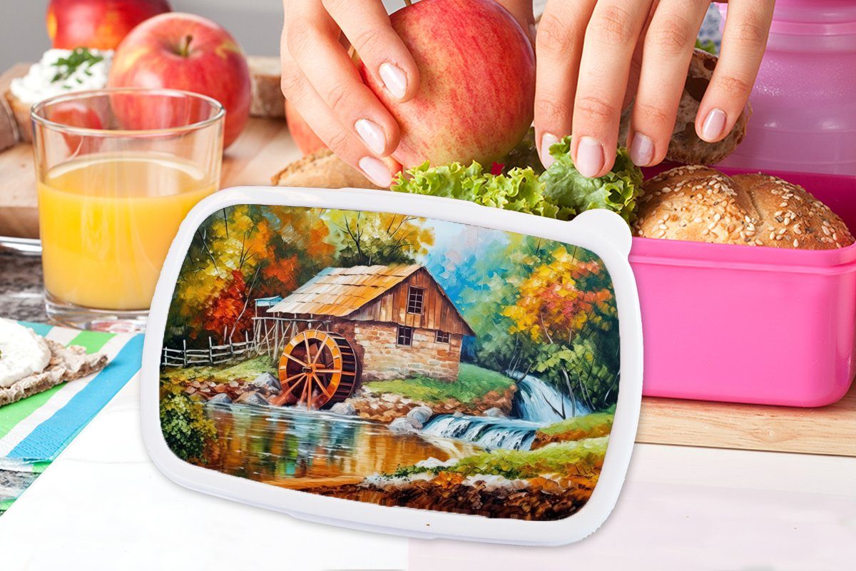 Snackbox, - Malerei Kunststoff Brotdose rosa (2-tlg), Zuhause Kunst für Kinder, Erwachsene, Lunchbox Brotbox Landschaft MuchoWow - Mädchen, Herbst, Kunststoff, - -