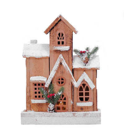 Spetebo Weihnachtshaus LED Haus mit Schneedach - Weihnachtshaus 24x33 cm, Beleuchtetes Deko Holzhaus