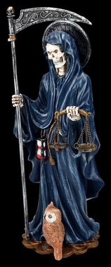 Figuren Shop GmbH Fantasy-Figur Santa Muerte Figur mit Waage blau Gothic Grim Reaper Fantasy Dekofigur