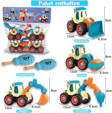 RefinedFlare Spielzeug-Auto Baggerspielzeug für Jungen, 4-in-1-Baubagger-Set, (4-tlg)
