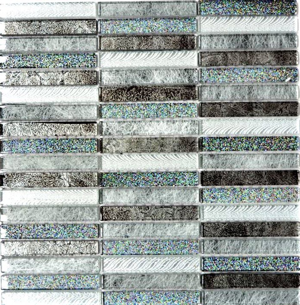 / Mosaikfliesen Glasmosaik glänzend Mosani silber Crystal Matten 10 Mosaikfliesen