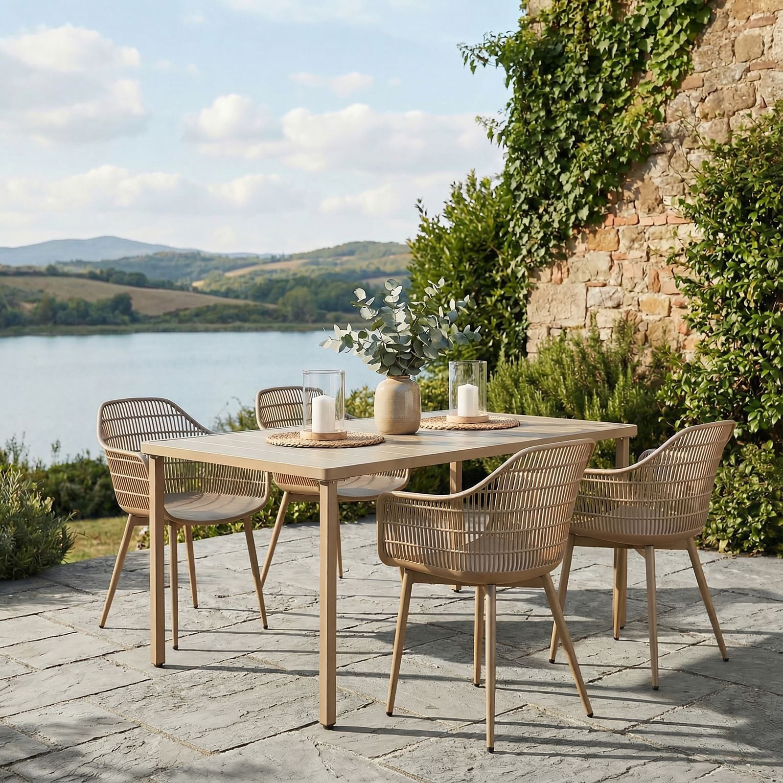 IDIMEX Garten-Essgruppe MARGHERITA, Gartenmöbelset für 4 Personen, wetterfester Materialmix Champagner