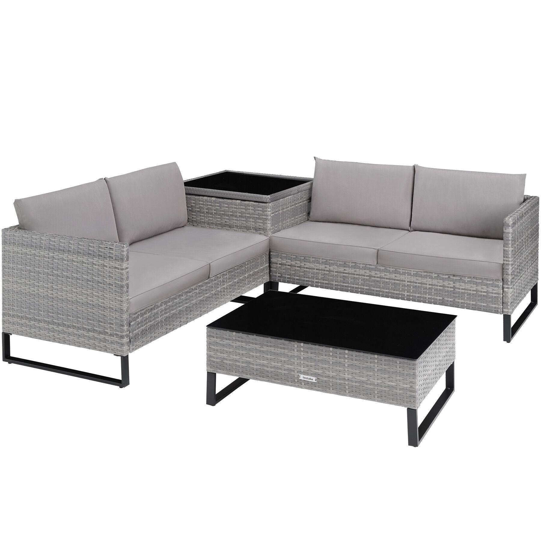 tectake Loungeset Rattan Lounge, (Set., 4-tlg), Stabiles Stahlgestell mit höhenverstellbaren Kunststofffüßen