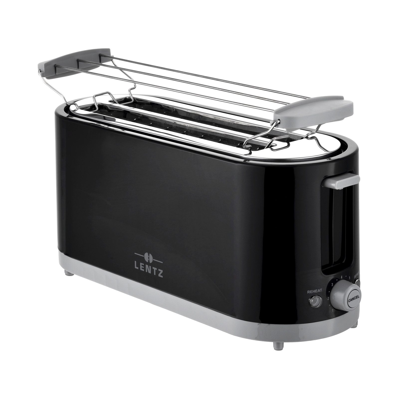 Lentz Toaster 4 Scheiben-Toaster Schwarz, Langschlitz-Toaster, 1200 W