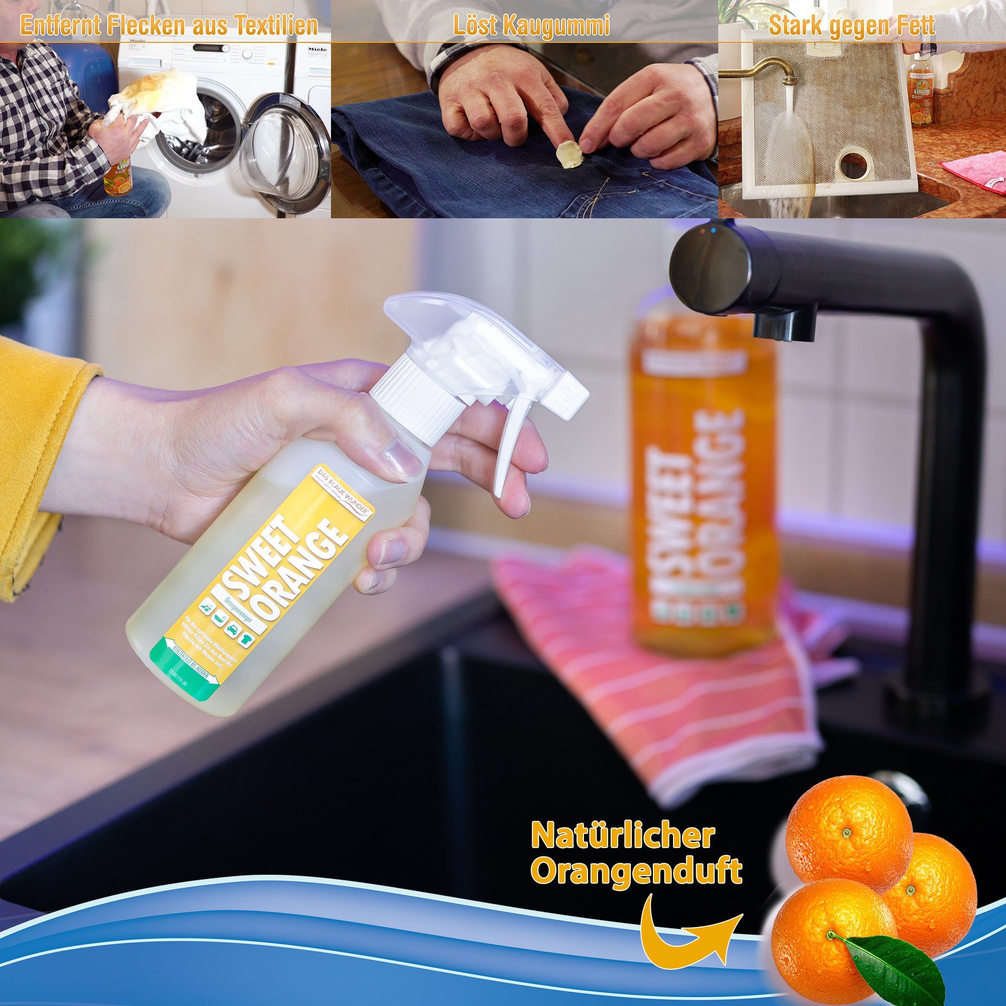 Das Blaue Wunder® SWEET ORANGE Orangenreiniger Universalreiniger inkl. Sprühflasche Reinigungskonzentrat (2-St)
