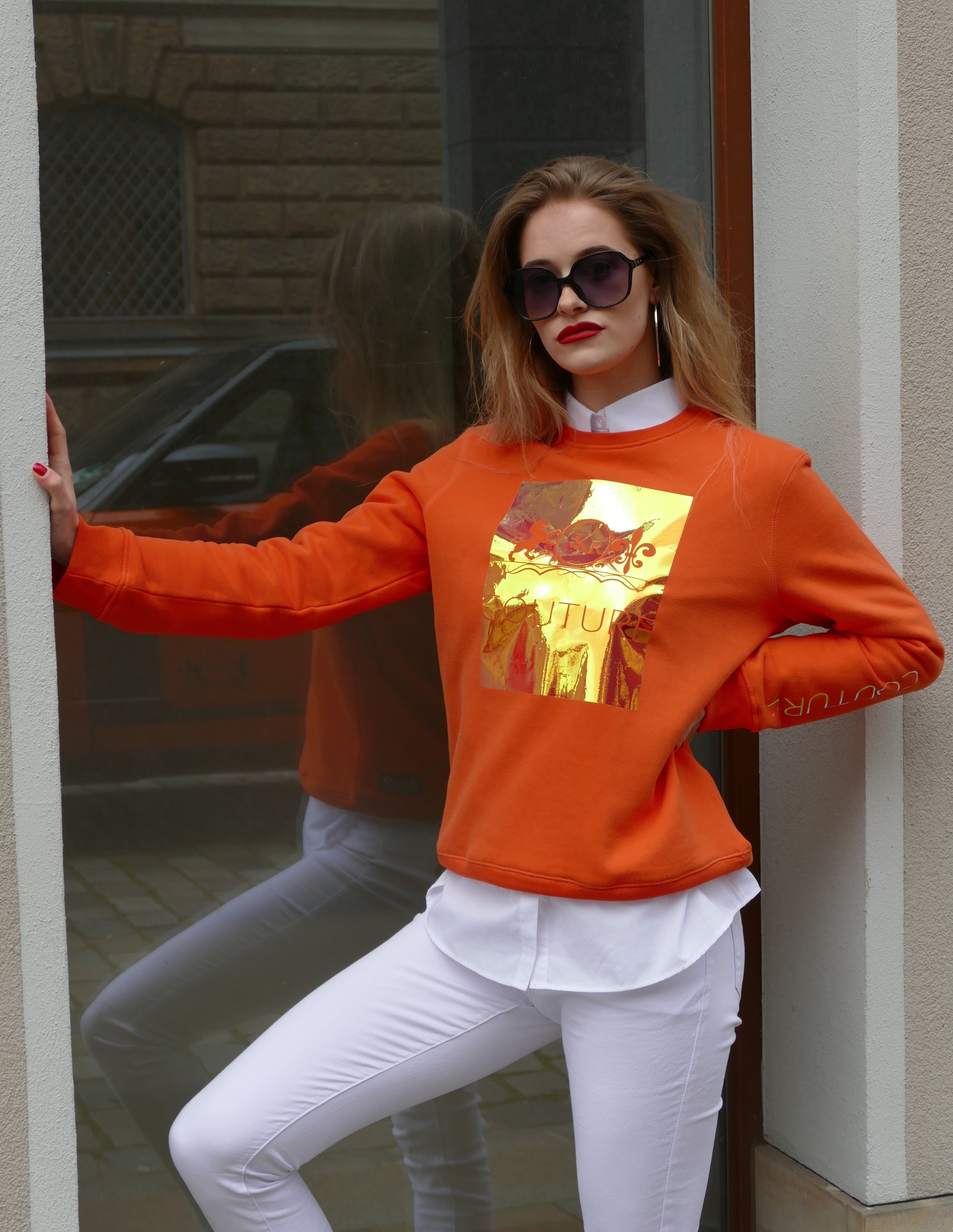 KR-Industries Rundhalspullover Sweat luxuriösem Design mit Wild edler Orange Pullover