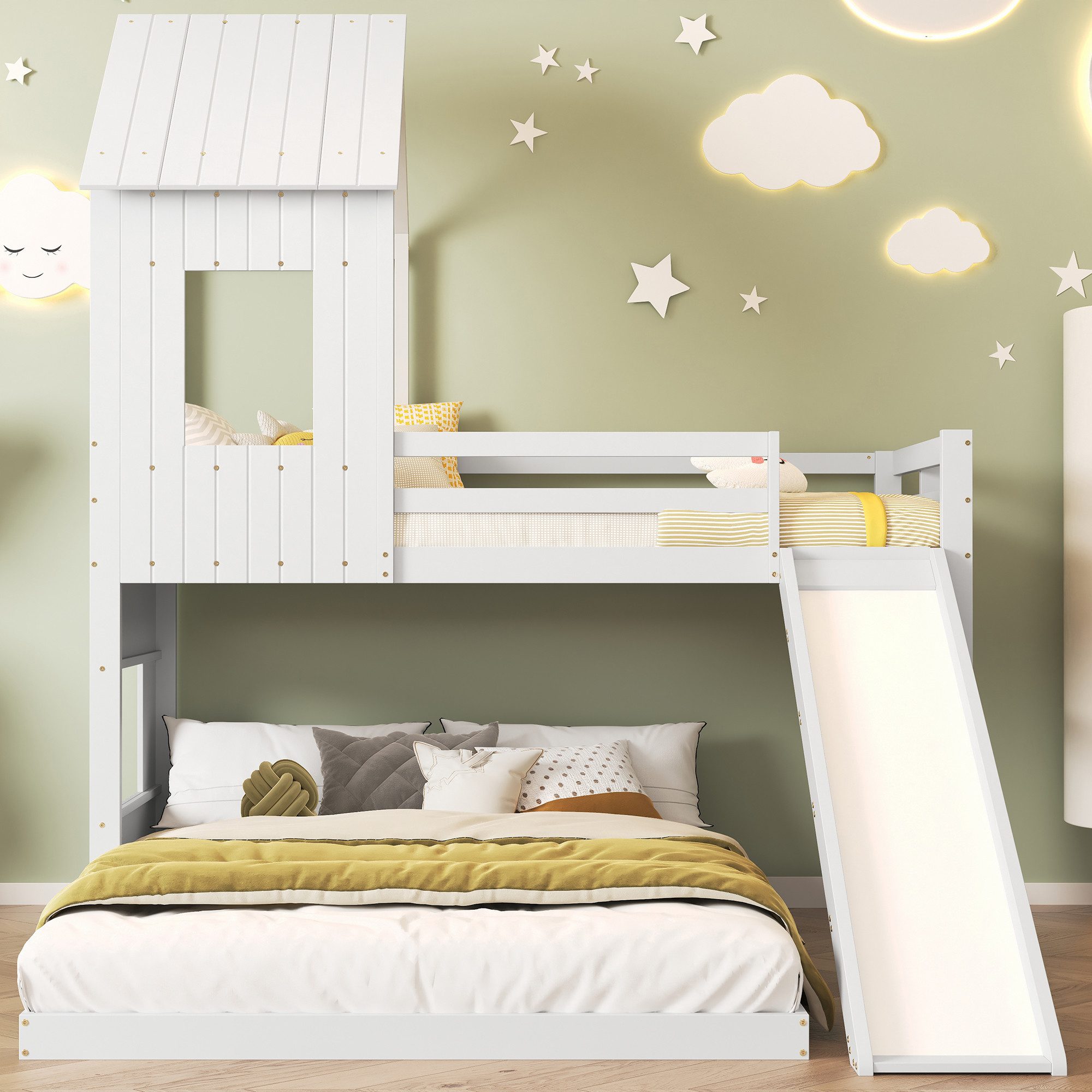 Flieks bunk bed, bunk bed children's bed with upper bed 90x200cm and lower bed 140x200cm