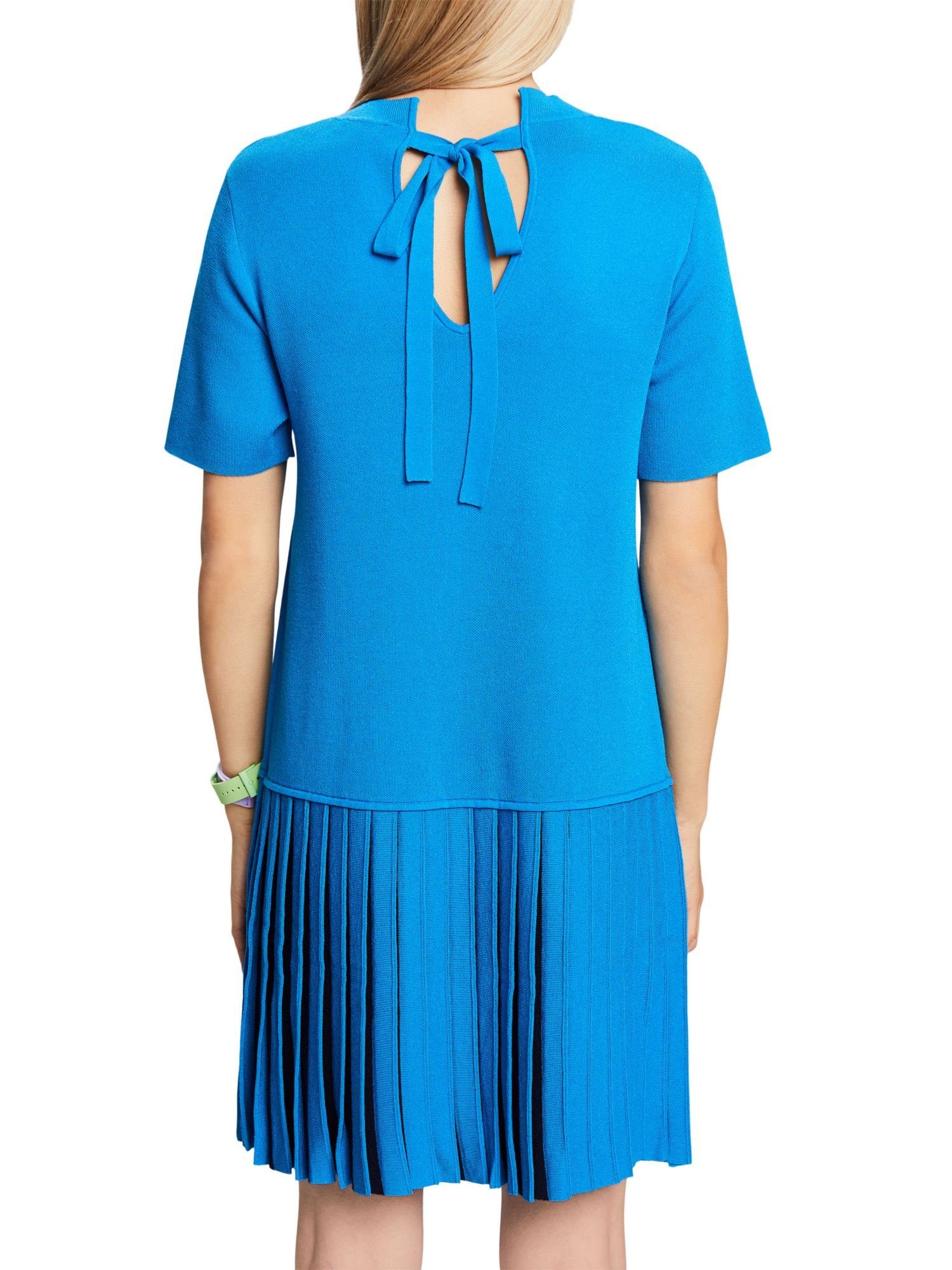 Esprit Minikleid BLUE Plissiertes Minilänge T-Shirt-Kleid in