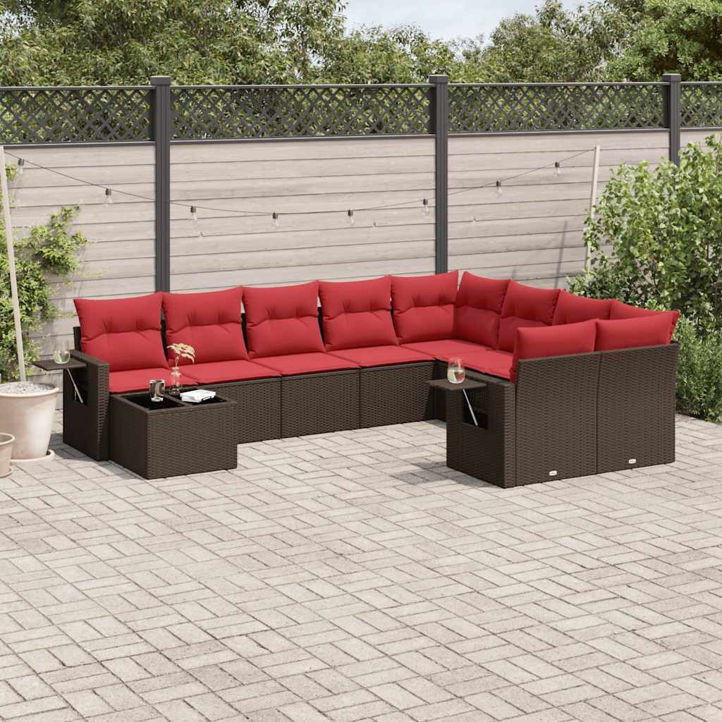 vidaXL Gartenlounge-Set 10-teiliges Gartensofa-Set mit Kissen, braun, Polyrattan, (1-tlg)