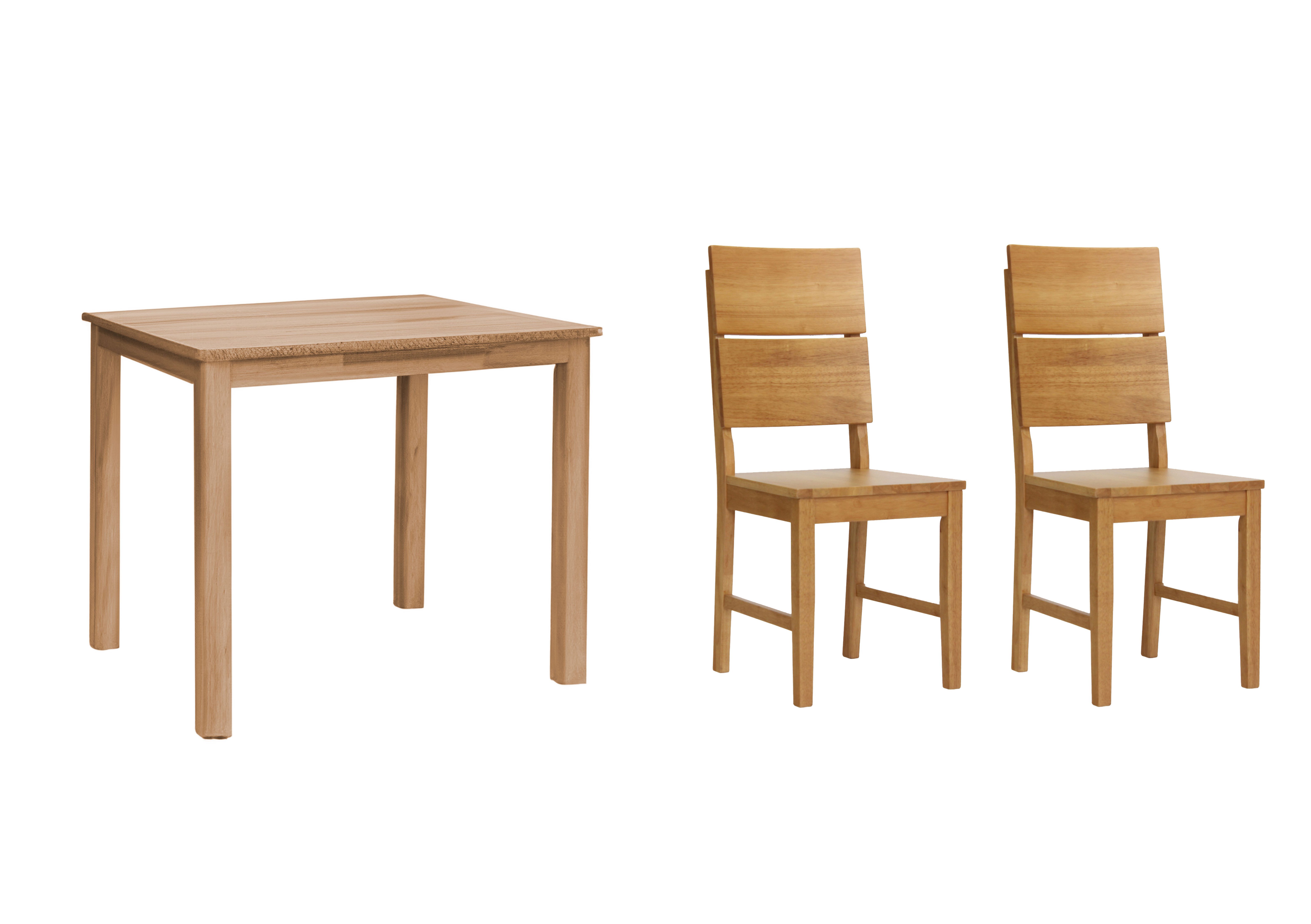Woodroom Essgruppe Kota, (aus Hevea Massivholz, lackiert, Esstisch 70x70cm mit 2 Stühlen), Stuhl-Set und Tischgruppe für Esszimmer
