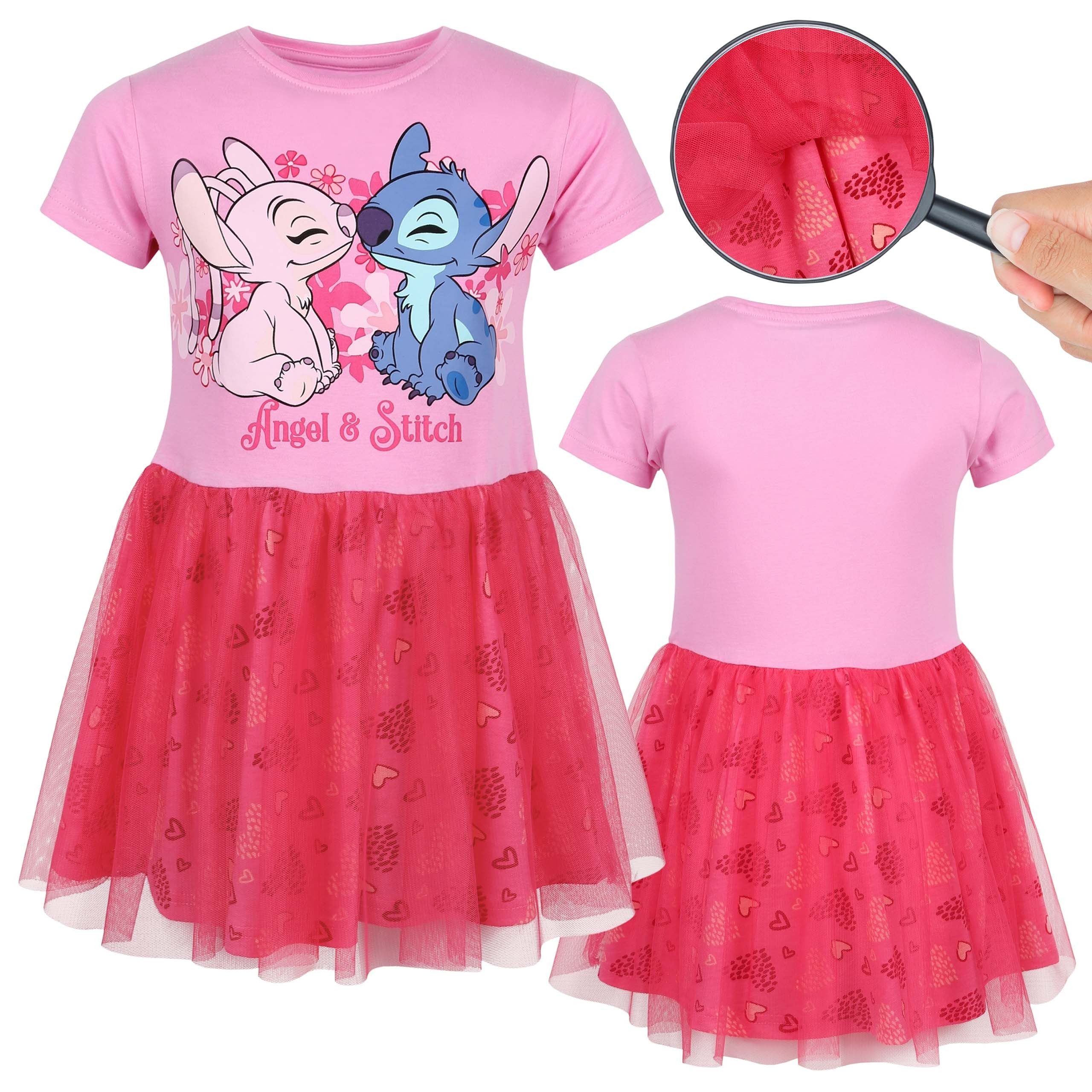 Tüllkleid DISNEY Stitch Rosa Tüllkleid mit kurzen Ärmeln, Mädchenkleid