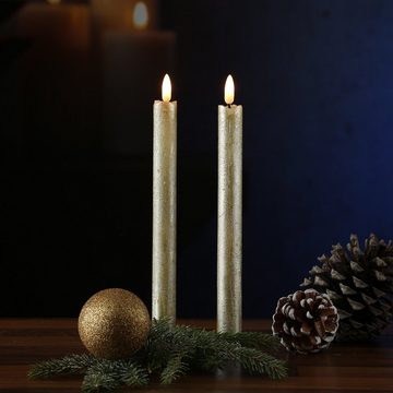 MARELIDA LED-Kerze LED Stabkerzen Tafelkerzen Dinner Spitzkerzen Echtwachs 25cm gold 2St (2-tlg)