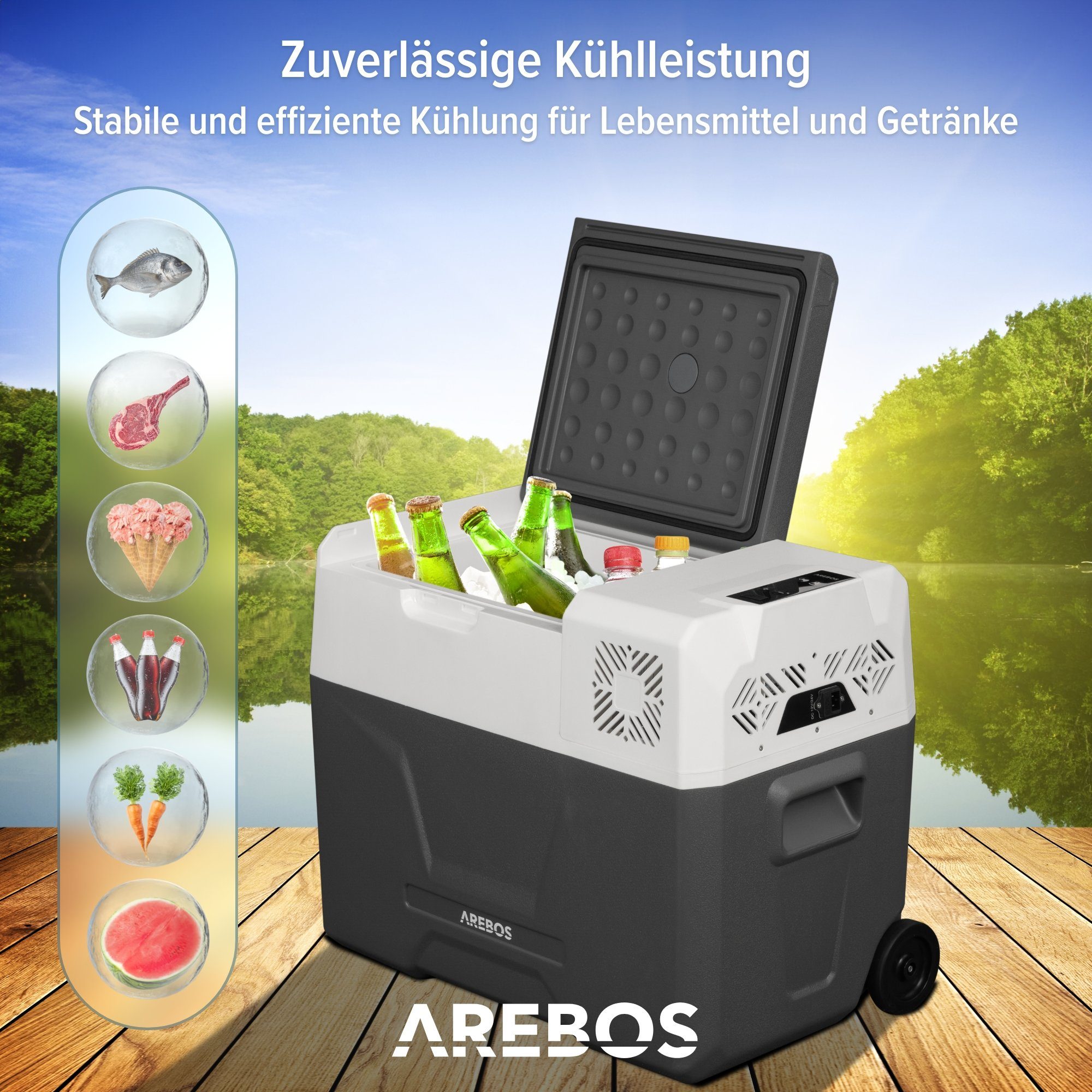 Arebos Kühlbox Elektrische Kompressor-Gefrierbox 27-47L mit Rollen & APP-Steuerung, Ablassschraube zum Wasserentfernen – Bild 4 von 5