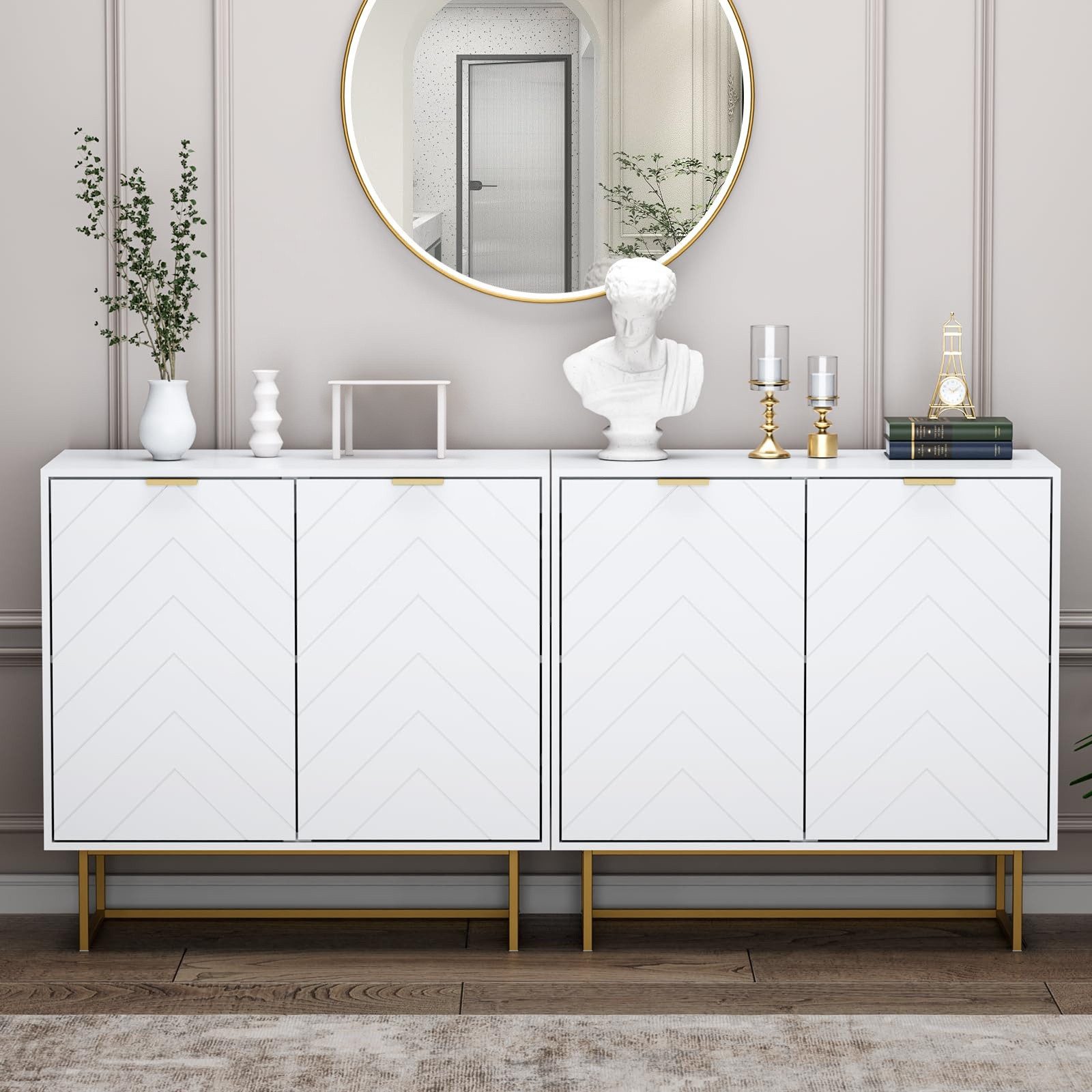 UEV Sideboard Kommode mit 2 Türen & Verstellbaren Ablagen & Metallfüße 80x40x77,5cm (mit Kippschutz), Küchenschrank Mehrzweckschrank für Flur Wohnzimmer Schlafz – Bild 2 von 5