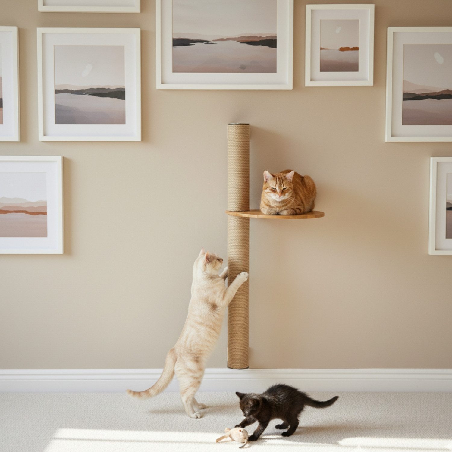 eyepower Kratzbaum zur Wandmontage - 96 cm Wandkratzbaum für Katzen mit 1 Bambus Plateau, Sistammstamm Wand - Katzenkratzbaum platzsparend - Kletterwand Katze