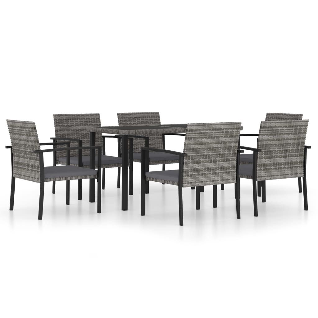 vidaXL Garten-Essgruppe, 7-tlg. Gartengarnitur Poly Rattan Grau