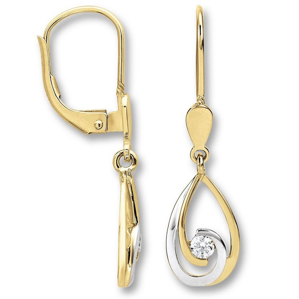 ONE ELEMENT Paar Ohrhänger Zirkonia Ohrringe Ohrhänger aus 333 Gelbgold, Damen  Gold Schmuck, Breite : 7,50 mm - Höhe : 25,90 mm incl. Brisur -  Durchmesser: 8