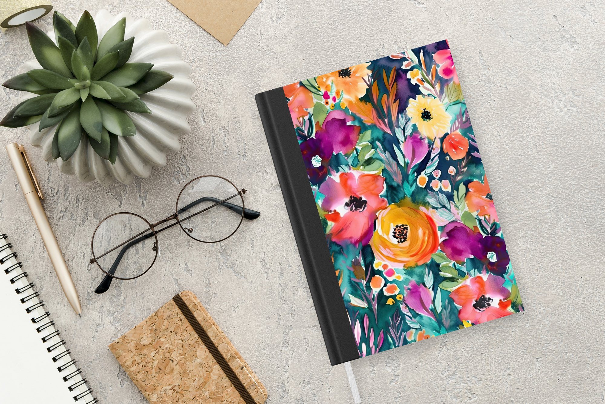 Merkzettel, Journal, - Natur, Tagebuch, Blumen Ölfarbe Seiten, Kunst - Notizbuch 98 A5, Haushaltsbuch MuchoWow Notizheft, -