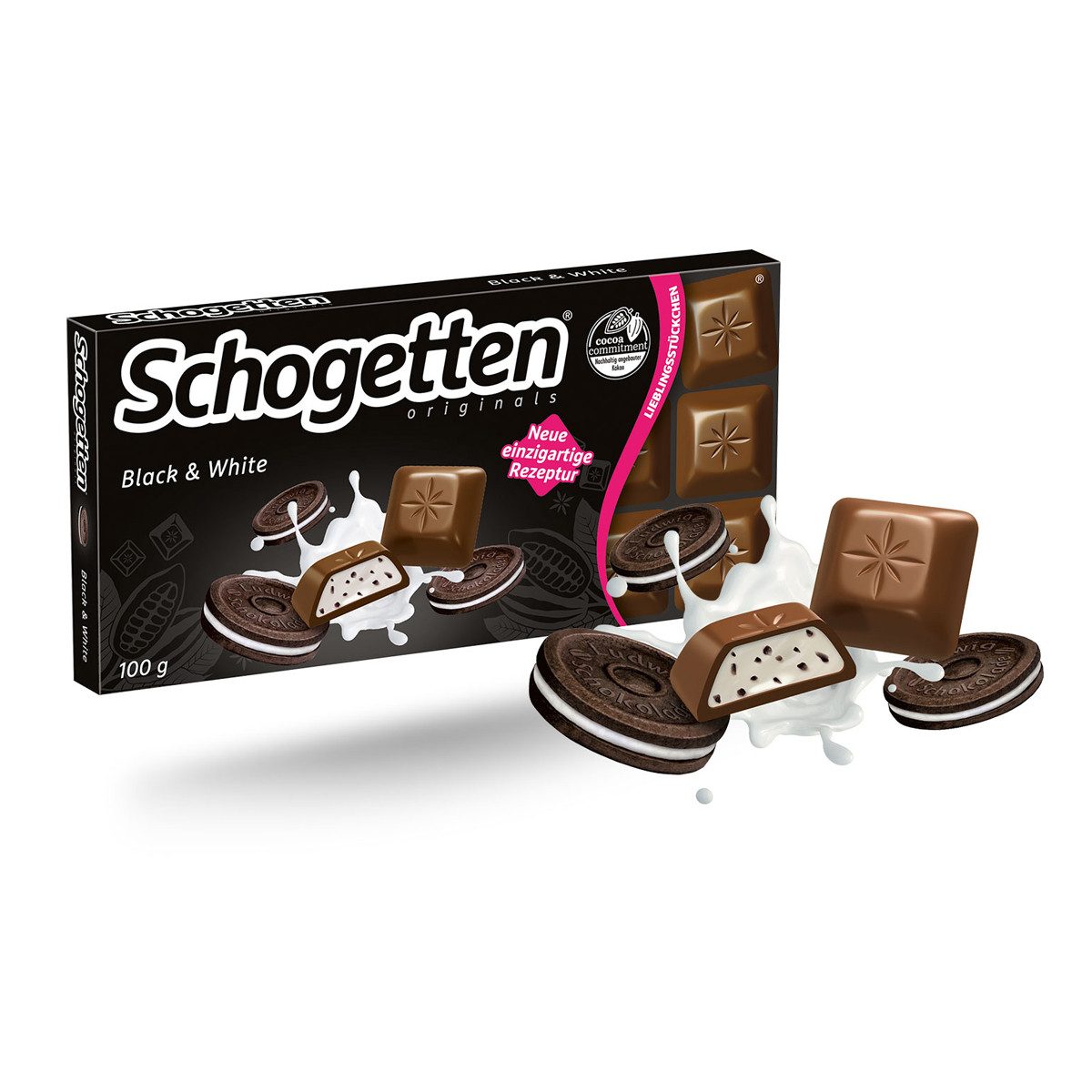 Schogetten Schokolade, Schogetten Black and White mit gefüllte Alpenvollmilchschokolade 100g