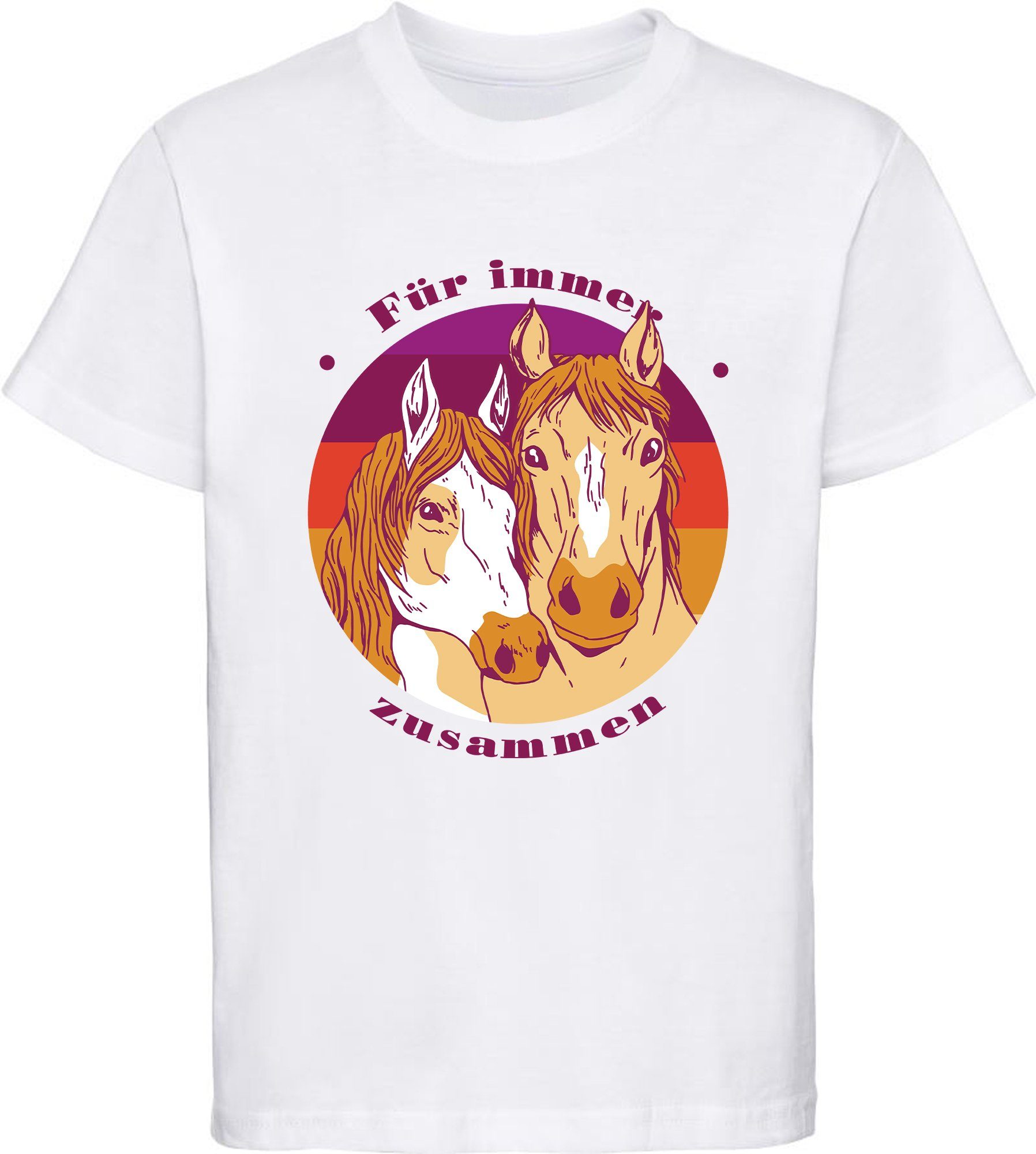 MyDesign24 Print-Shirt bedrucktes Baumwollshirt T-Shirt mit weiss i148 Aufdruck, Pferdeköpfe zwei Mädchen