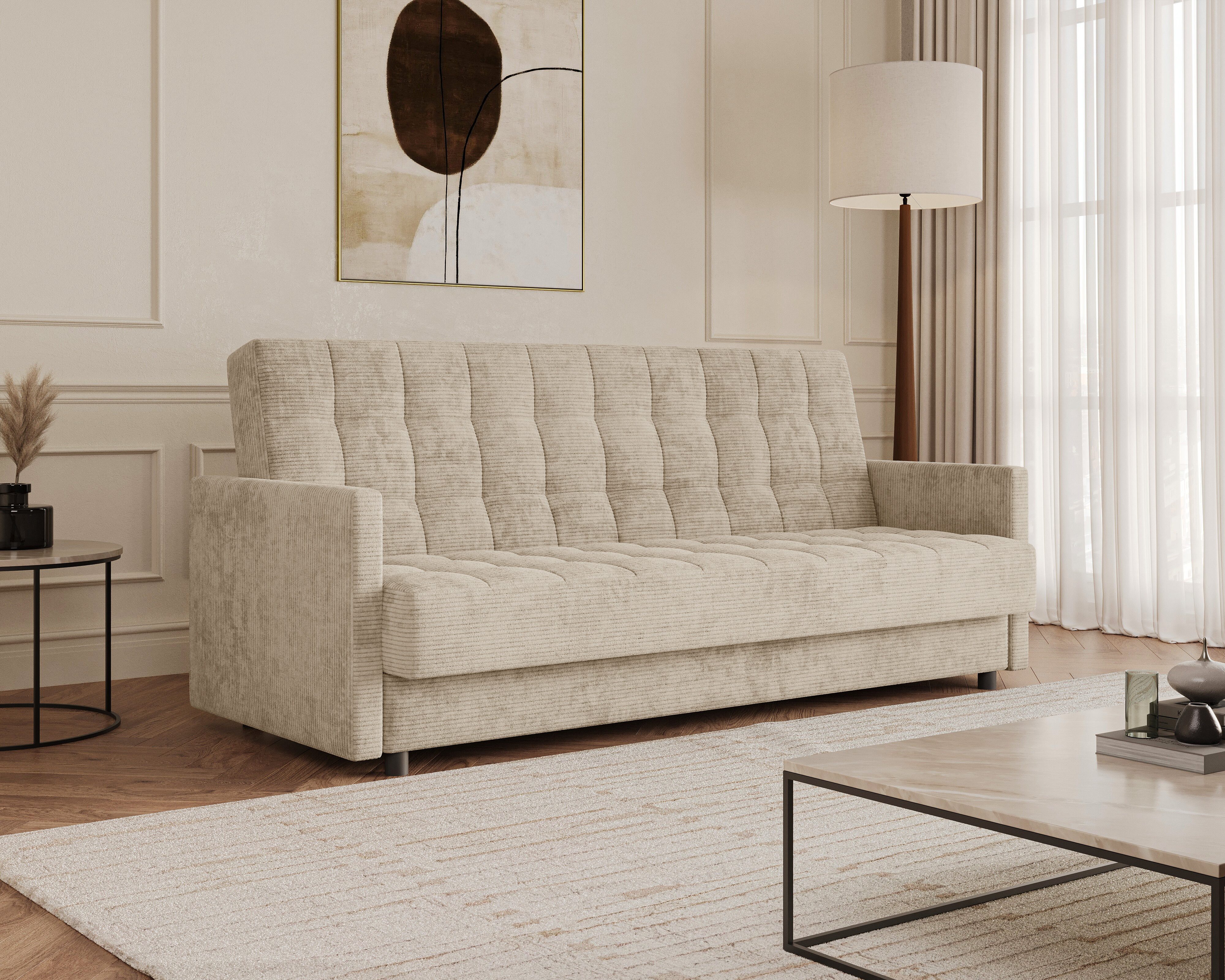 MOEBLO Schlafsofa TINA, 3-Sitzer Schlafsofa mit Bettkasten, Click-Clack-Funktion, Bonellfederung und Lincoln-Cordstoff, Couch Polstermöbel Sitzmöbel Wohnzimmermöbel, (BxHxT): 211 x 90 x 97 cm