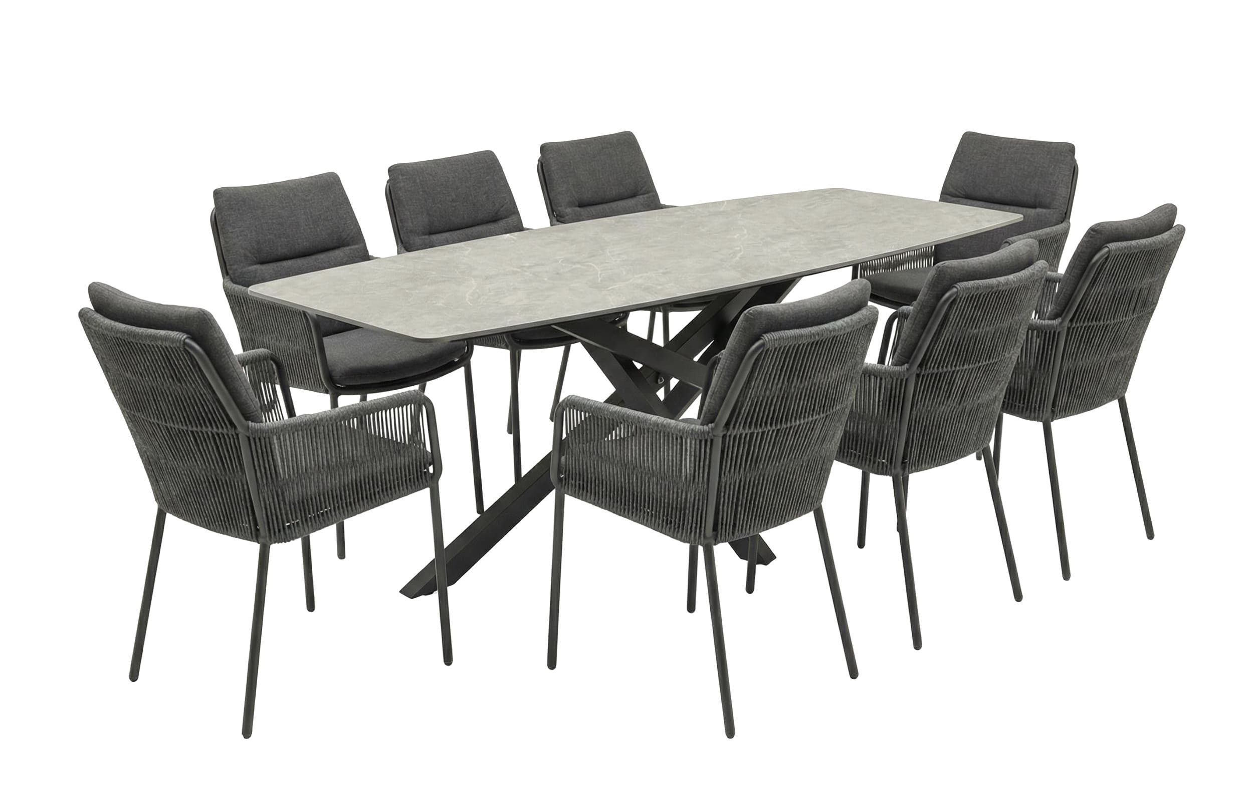 LC Garden Gartenlounge-Set Gartenset »Como« Esstisch 220cm Beton-Optik mit Armlehnstühlen Rope, (8-tlg)