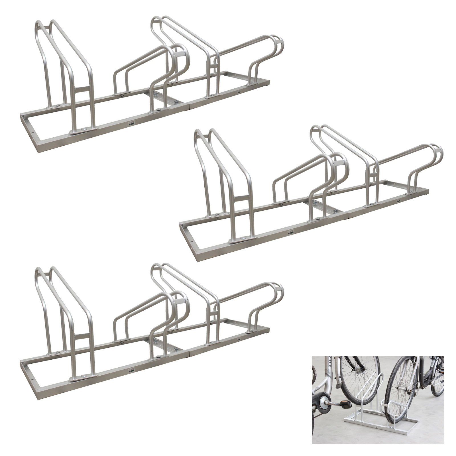 Fahrradständer für 12 Fahrräder höhenversetzt 420 x 45cm Stahl feuerverzinkt grau 6x2