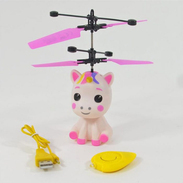 Kögler Spielzeug-Hubschrauber Kögler Mini Flyer Einhorn weiß/pink Flieger mit Fernbedienung & LED Höhe 16 cm